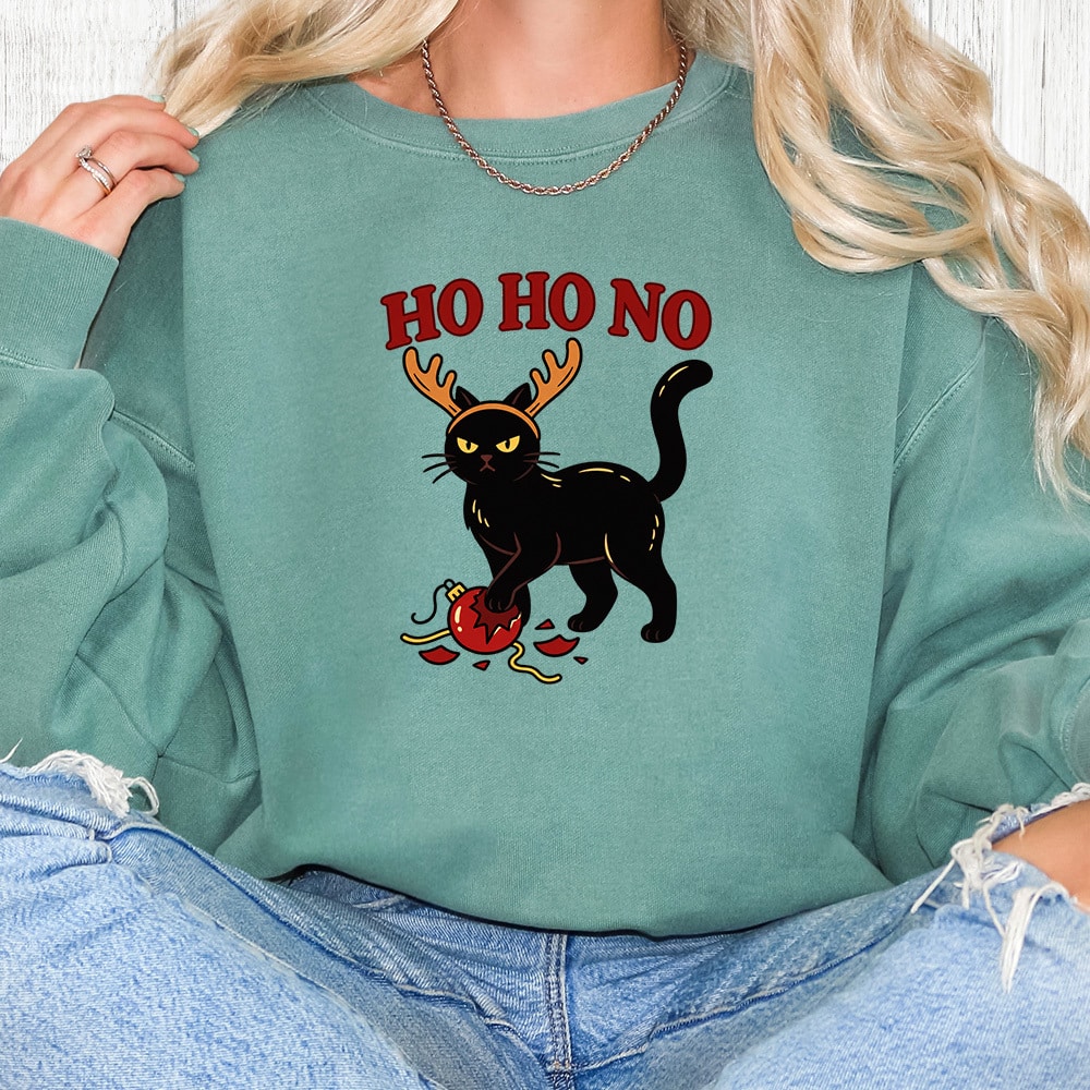 Comfort Colors Ho Ho No Black Cat Premium Sweatshirt - Light Green