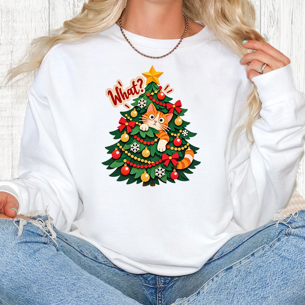 Comfort Colors Naughty Kitty Christmas Tree Premium Sweatshirt - White
