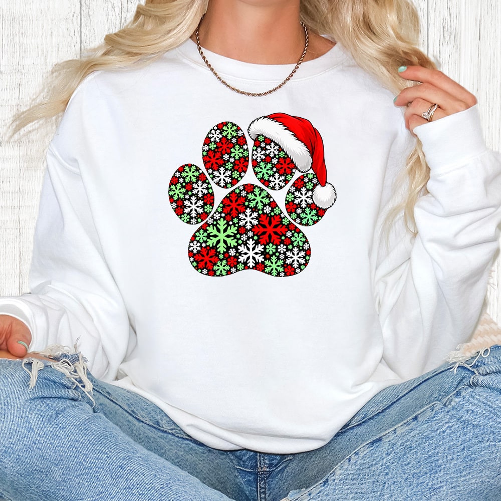 Comfort Colors Snowflake Christmas Paw Premium Sweatshirt - White