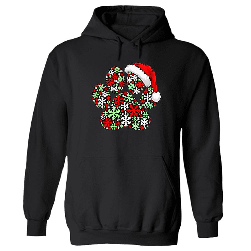 Snowflake Christmas Paw Hoodie Black