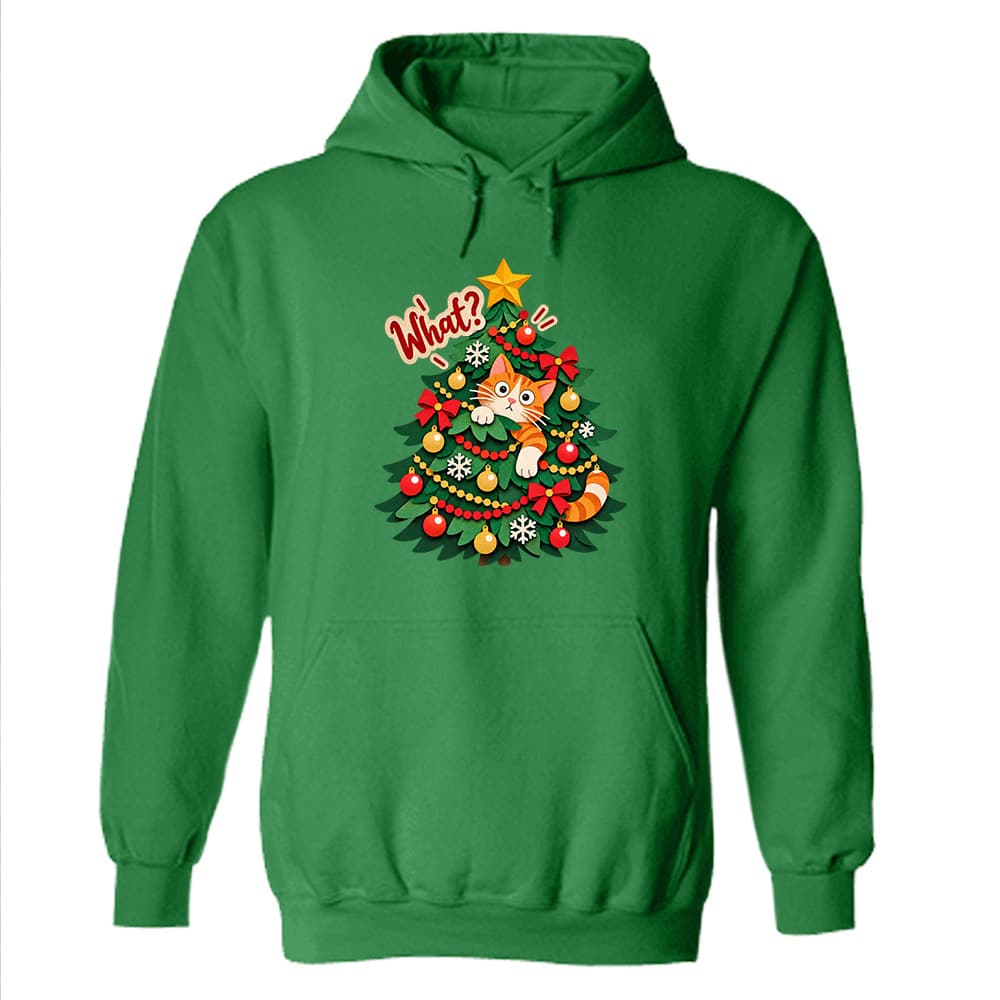 Naughty Kitty Christmas Tree  Hoodie Green