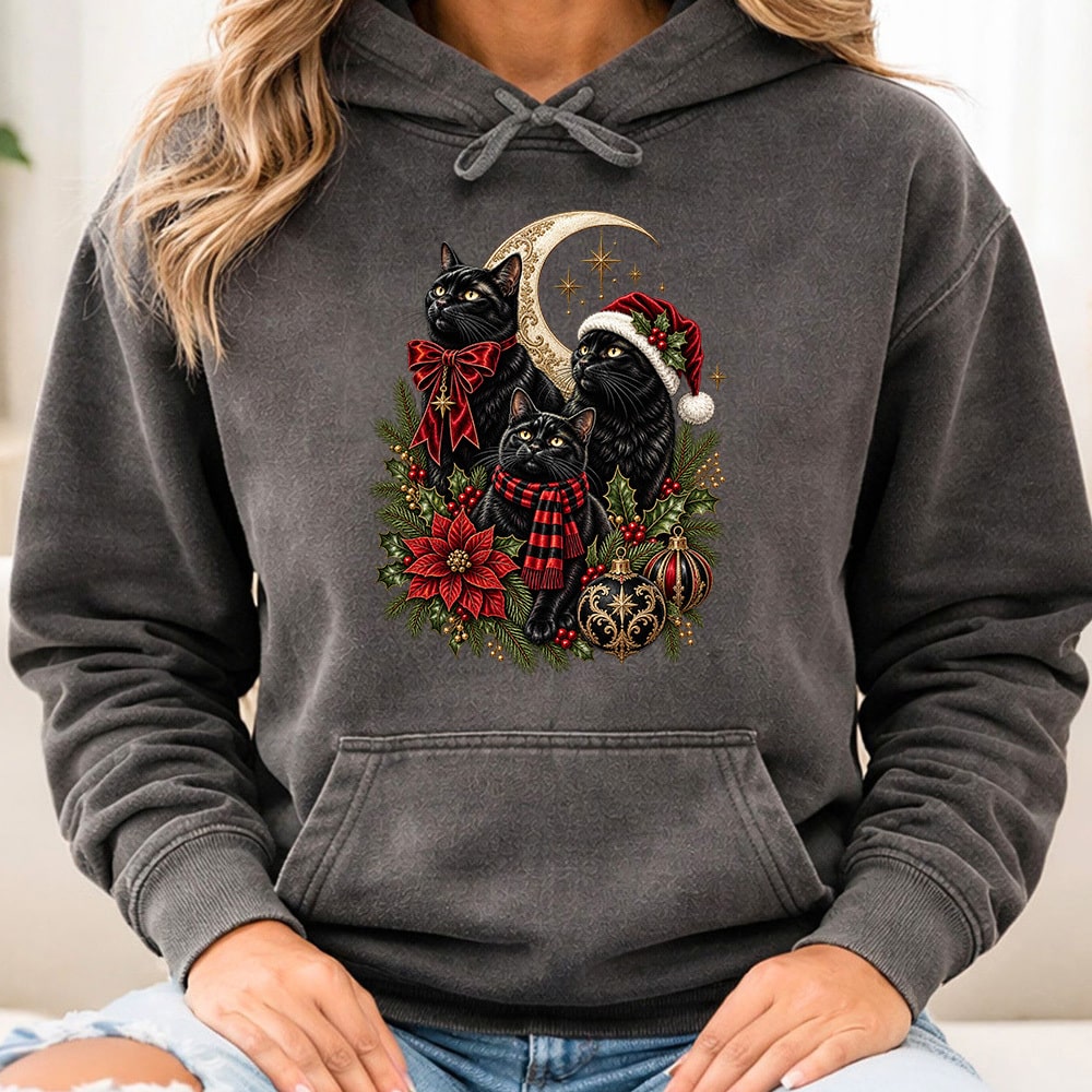 Comfort Colors Black Cat Christmas Premium Hoodie Pepper