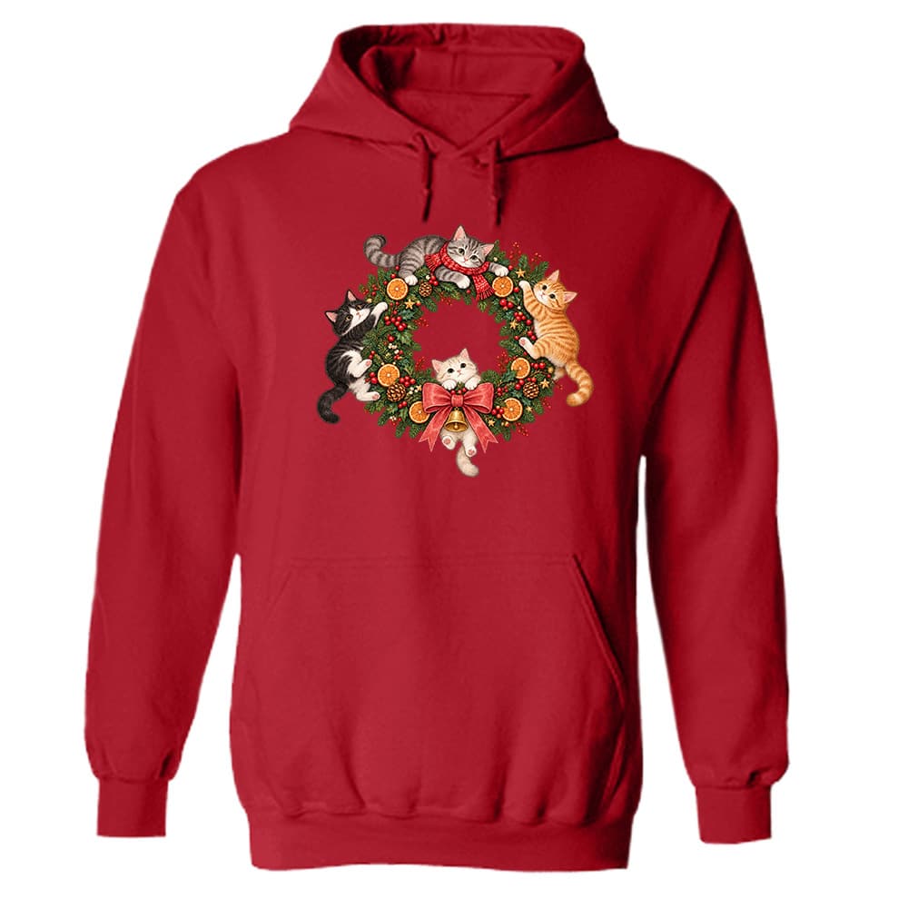 Kitty Christmas Wreath Hoodie Red