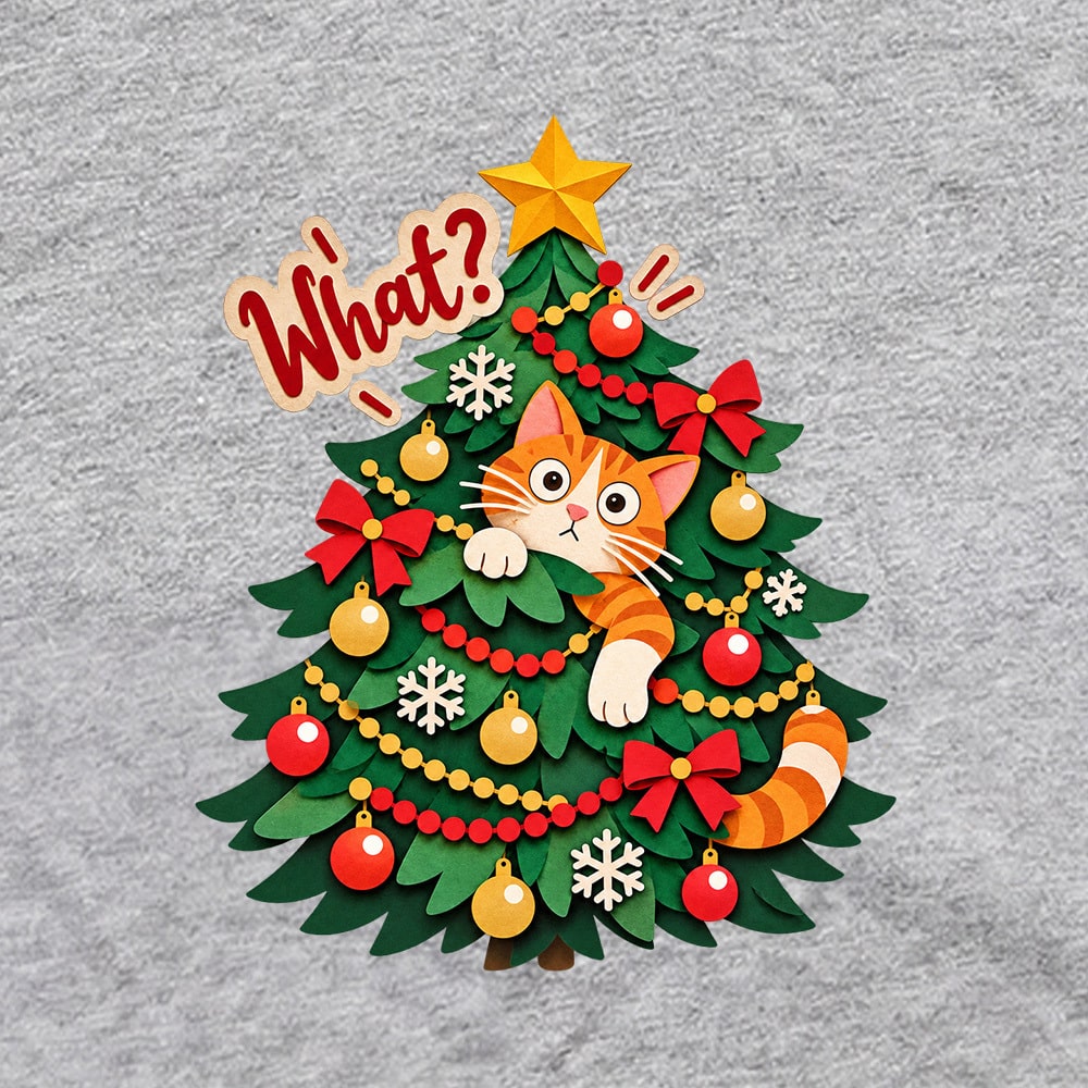 Naughty Kitty Christmas Tree Standard Tee Heather Grey - Image 2