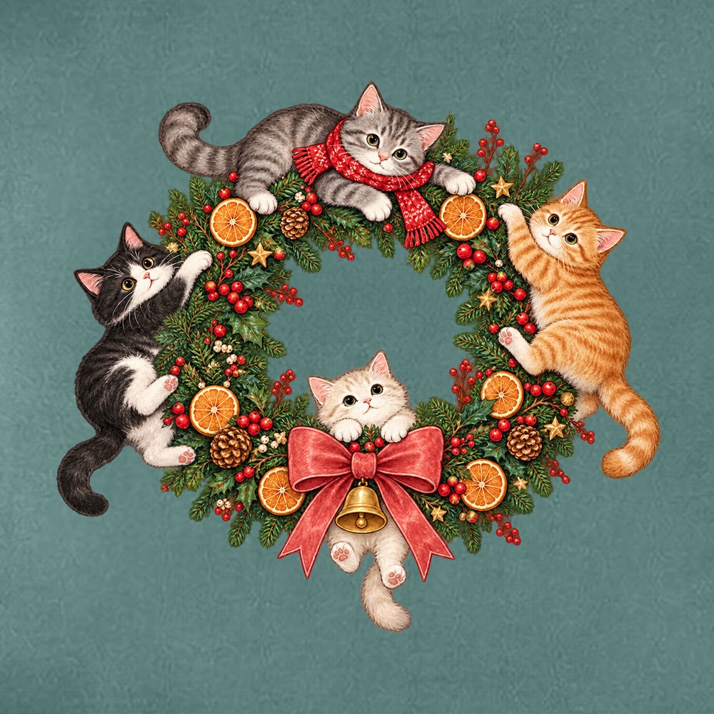 Comfort Colors Kitty Christmas Wreath Premium Hoodie Light Green - Image 2