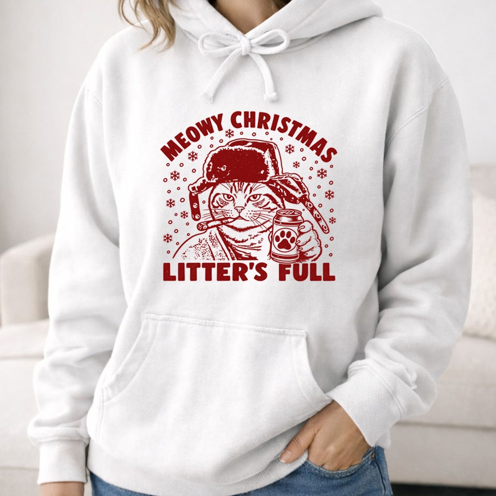Comfort Colors Meowy Christmas Litter’s Full Premium Hoodie White
