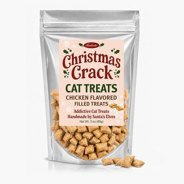 iHeartCats Christmas Crack Cat Treats crunchy outside with soft center 3oz bag