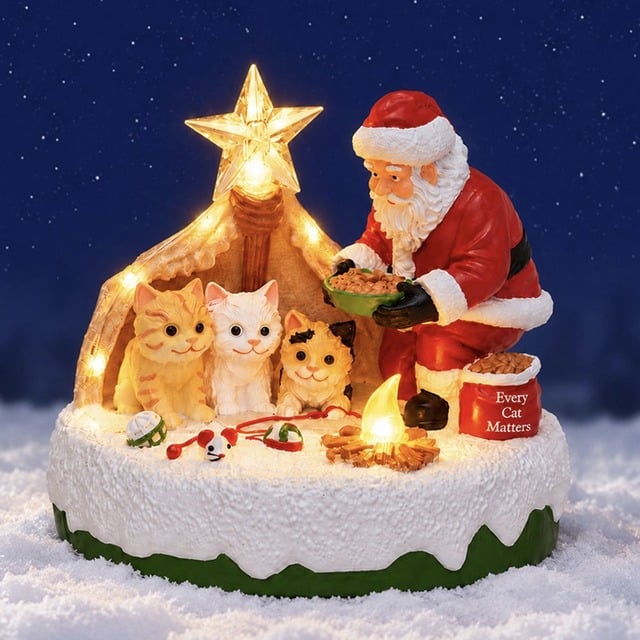 Santas Christmas Wish Every Cat Matters hand crafted lighted holiday decor figurine