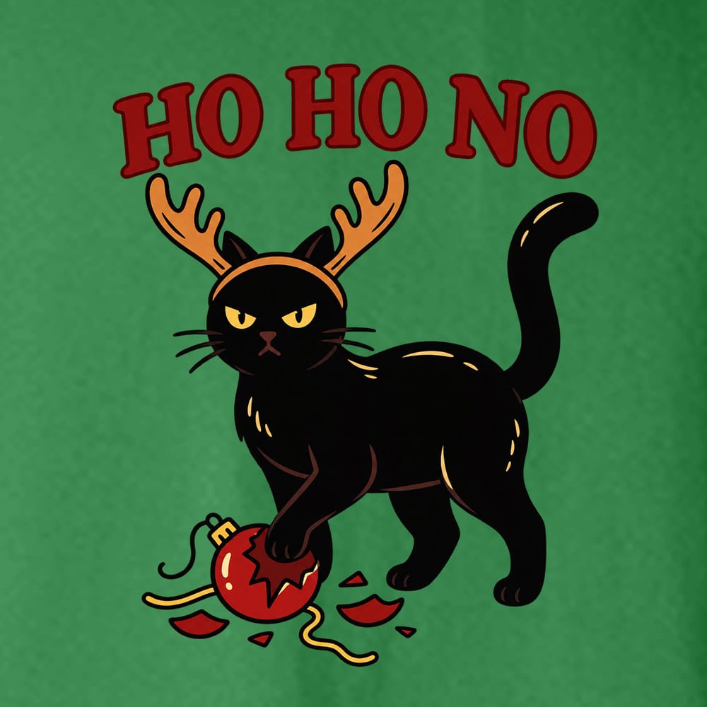 Ho Ho No Black Cat Hoodie Green - Image 2