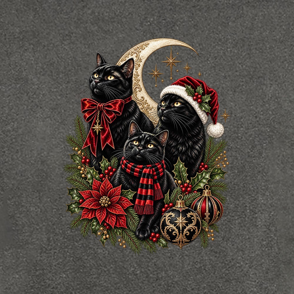 Comfort Colors Black Cat Christmas Premium Hoodie Pepper - Image 2