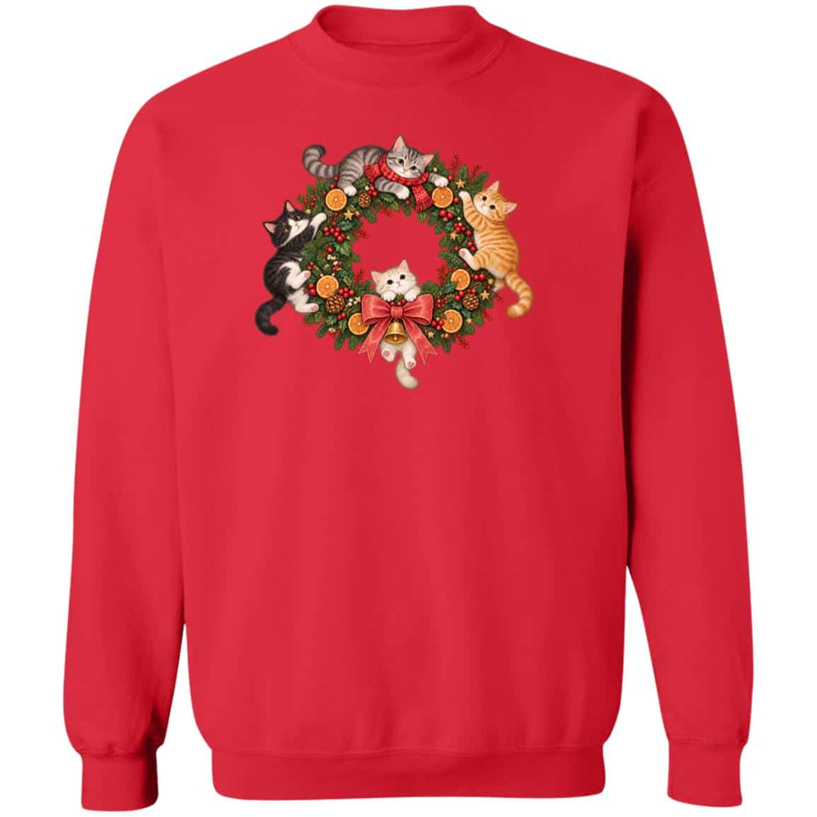 Kitty Christmas Wreath Sweatshirt Red