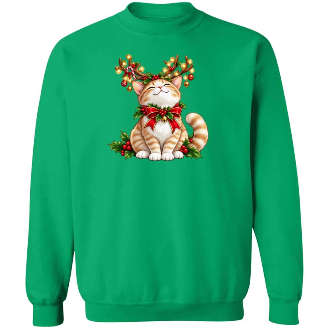Cat Reindeer Antlers Sweatshirt Green