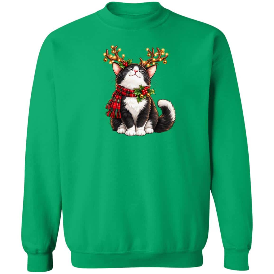 Christmas Kitty Antlers Sweatshirt Green