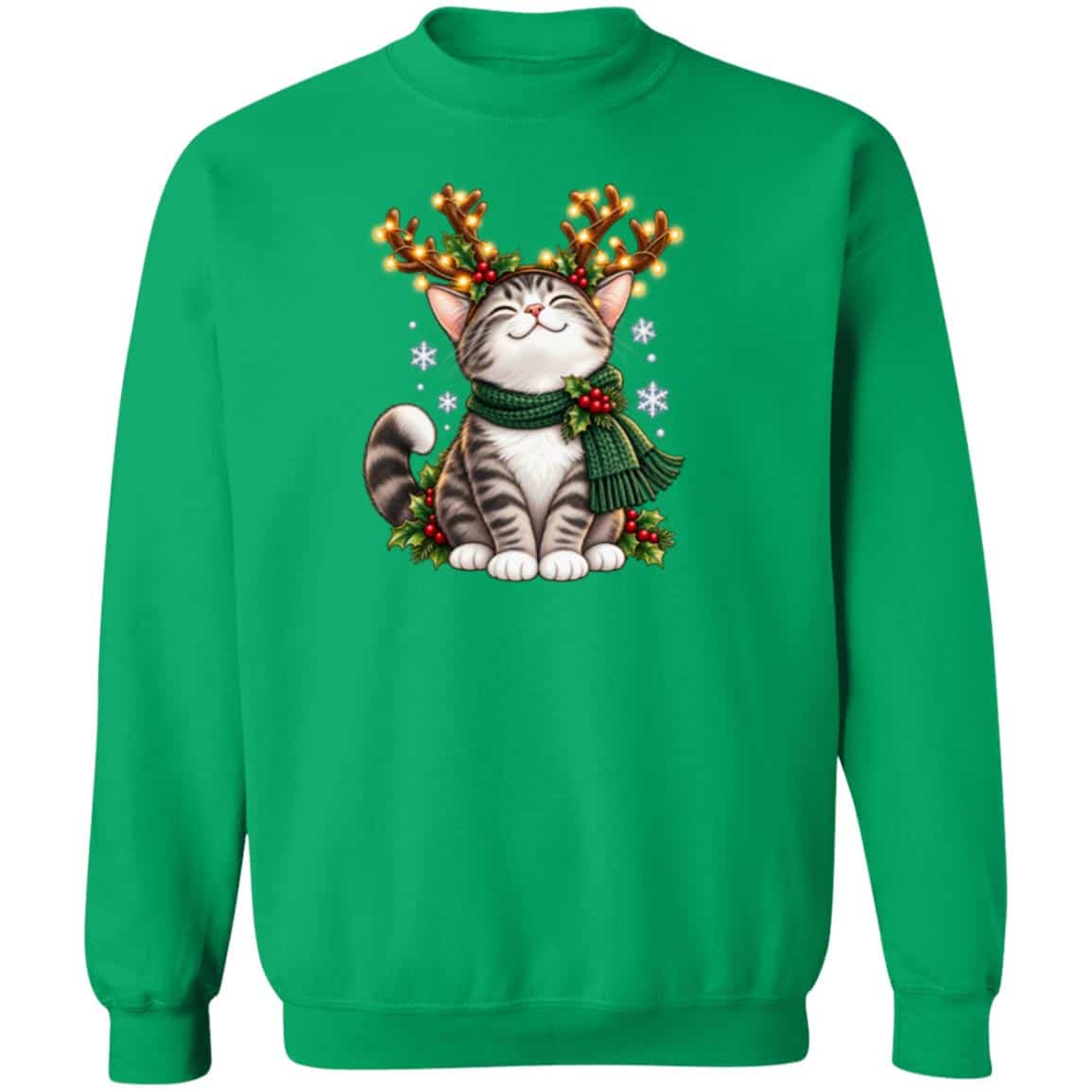 Cat Christmas Antlers Sweatshirt Green