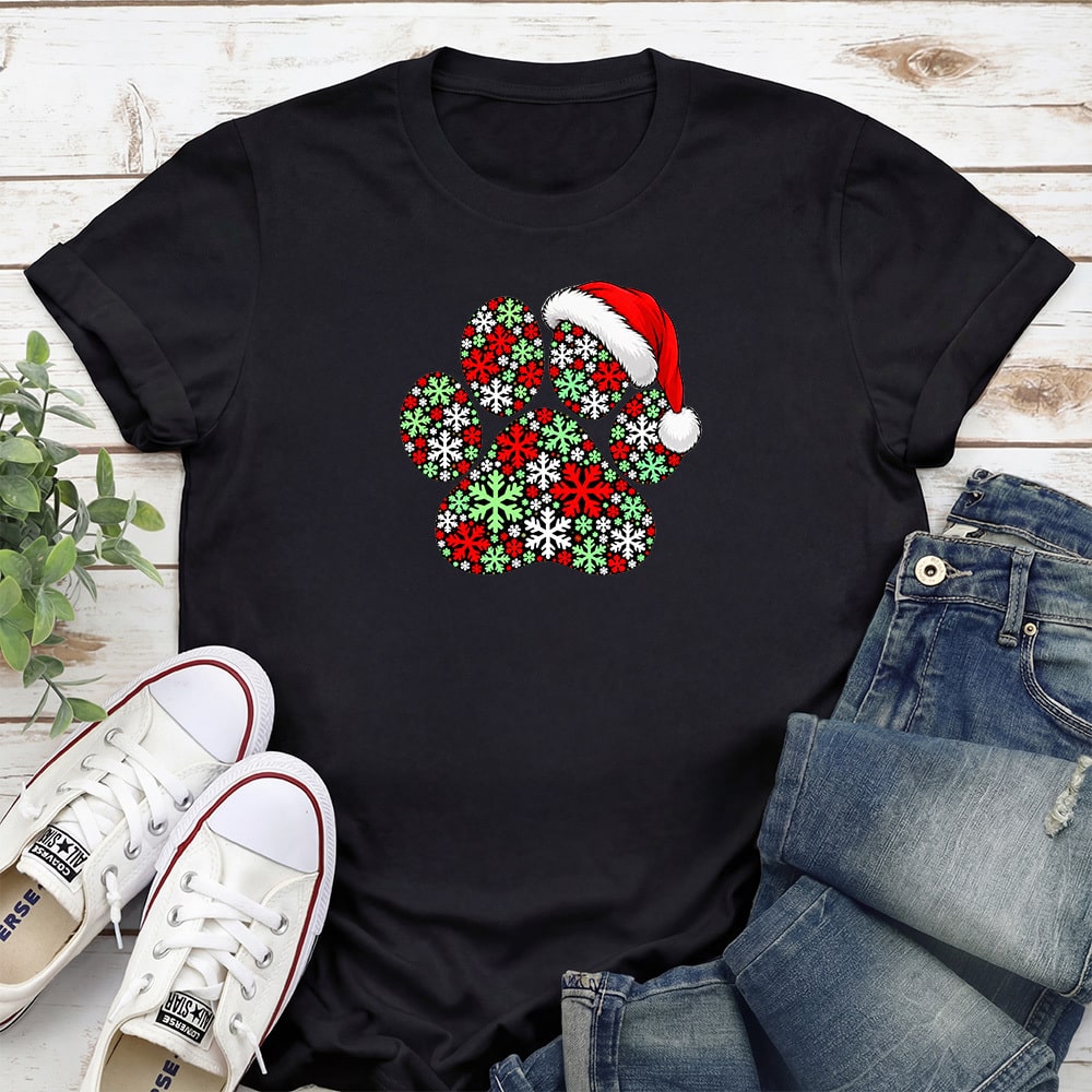 Snowflake Christmas Paw Standard Tee Black