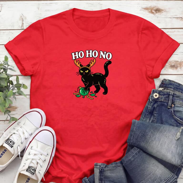 Ho Ho No Black Cat Standard Tee Red