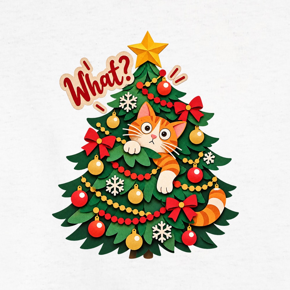 Naughty Kitty Christmas Tree Standard Tee White - Image 2