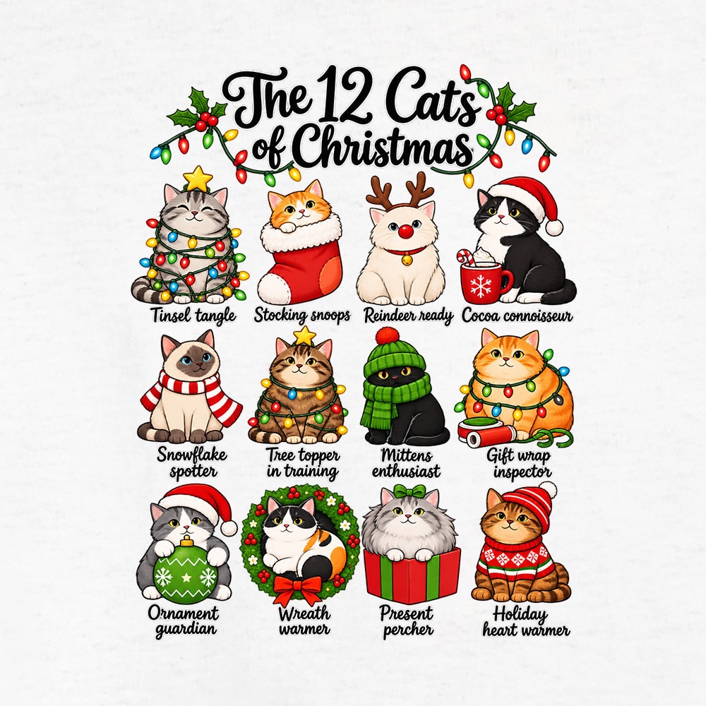 12 Cats Of Christmas Standard Tee White - Image 2